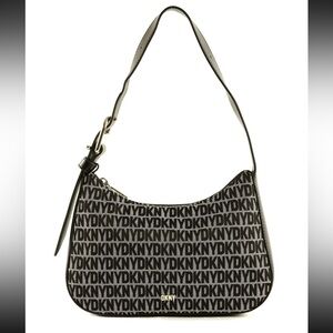 DKNY Black and White Logo Jacquard Shoulder Bag